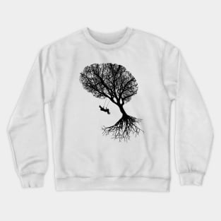 brain art, brain silouette with swing, tree branches shape of a brain Crewneck Sweatshirt